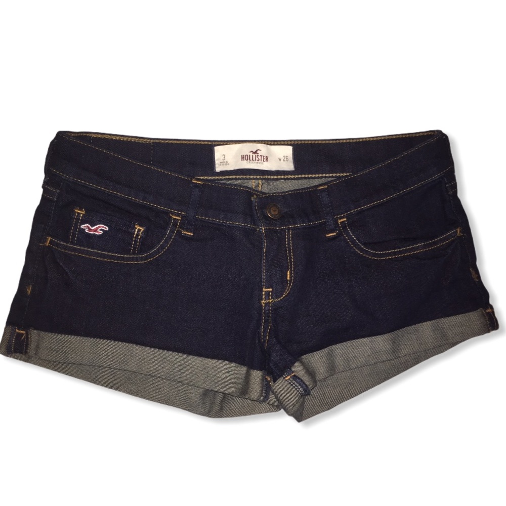 Hollister Dark Indigo Denim Jean Shorts with Rolled Hem